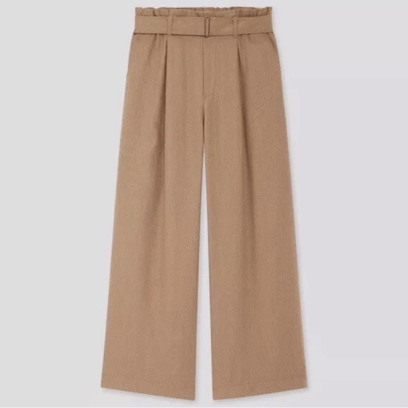 Uniqlo Pants - Uniqlo Tan Wide Leg High-Waisted Pants Size M